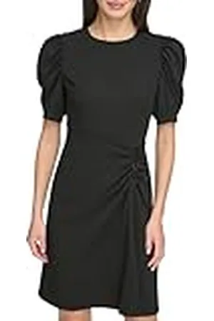 DKNY Vestido Acanalado con Manga de Globo Corto Informal Nocturno, , 40 para Mujer