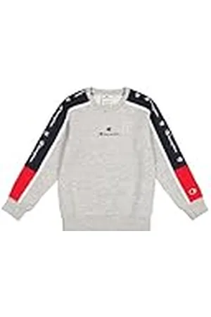 Champion Legacy Retro Sport B (306857) - Sudadera con cuello redondo y forro polar ultraligero, suave y compacto, gris melange/azul marino (NOXM/NNY/WHT), 3-4 años (XXS) Niño FW24