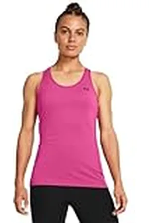 Under Armour HG Armour Racer Tank Top sin mangas de deporte para mujer, camiseta para correr ligera, elástica y de secado rápido, color rosa fuerte/negro