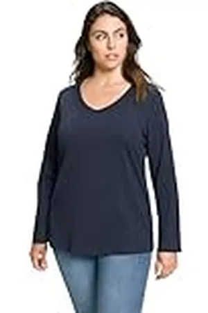Ulla Popken Camiseta Básica, Cuello En V, Ajustada, Manga Larga, Camiseta para Mujer, , 46-48