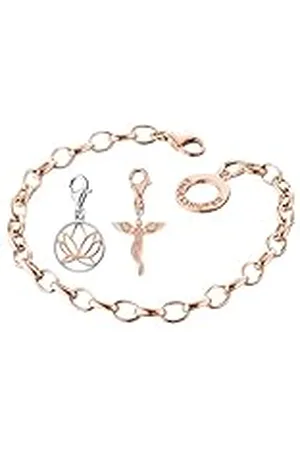 Engelsrufer Juego de joyas para mujer – Pulsera rosa para colgante con colgante de ángel y colgante de loto bicolor plata/rosa – Ideal para personalización, Verstellbar, Plata de ley, No es una piedra