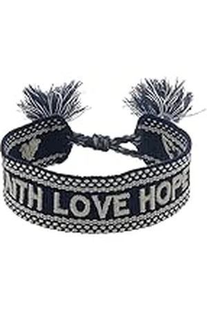 Engelsrufer Pulsera de mujer de poliéster y algodón en y beige con bordado Faith Love Hope, cierre de cordón, tamaño ajustable, 15,5-25 cm, Poliéster Lana, No es una piedra preciosa