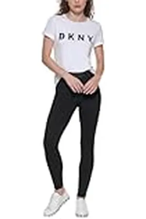 DKNY Leggings with Logo Waistband, Blk-Black, XXS Mujeres
