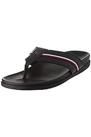 Tommy Hilfiger Hombre Chanclas de Playa Sandalias Leather Toe Post Sandal de Cuero, (Black), 40 EU