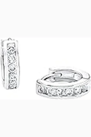 QS by s.Oliver Creoles Plata de Ley 925 Joyas de Orejas para Niñas, con circonita cúbica sintética, 1.2 cm, Plata, Viene en Caja de Regalo de joyería