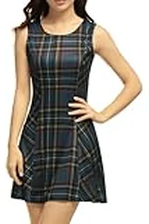 Allegra K Vestido Ajustado y Acampanado sin Mangas a Cuadros Vintage Summer Mini A-Line para Mujer L