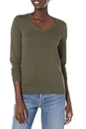 Amazon Jersey de Cuello en V, Manga Larga, Ligero y de Ajuste Clásico (Disponible en Tallas Grandes) Mujer, , M