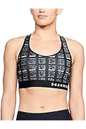 Under Armour Sujetador Deportivo con Estampado de Ojo de Cerradura Medio - Negro/Blanco (002), XS