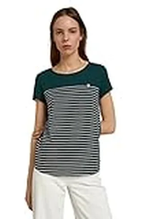 TOM TAILOR Señoras Camiseta de rayas con estampado de corazón 1012686, , XL