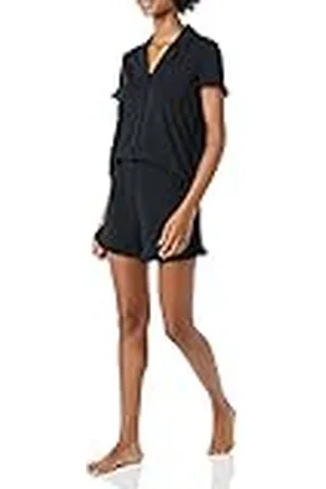 Amazon Conjunto de Pijama de Algodón Modal con Ribete y Cuello con Solapas Mujer, , M