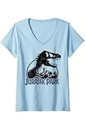 Jurassic Park Mujer Logotipo oscuro clásico de T-Rex de Camiseta Cuello V
