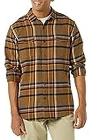 Amazon Camisa de Franela con Corte Recto, Dos Bolsillos y Manga Larga Hombre, , L