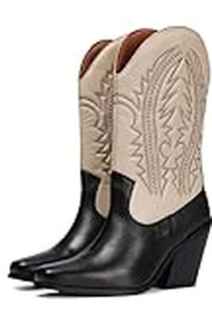 Gioseppo Bota Tipo Cowboy en Piel Negro y Off-White con Detalle de Bordado para Mujer herlev
