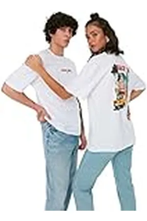 Trendyol Camiseta de Punto Unisex Relajada con Cuello Redondo estándar para Hombre Camisa, , XS