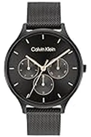 Calvin Klein Reloj Analógico de Cuarzo Multifunción para Mujer Colección Timeless Mesh MF con Correa de Malla de Acero Inoxidable Negra - 25200105