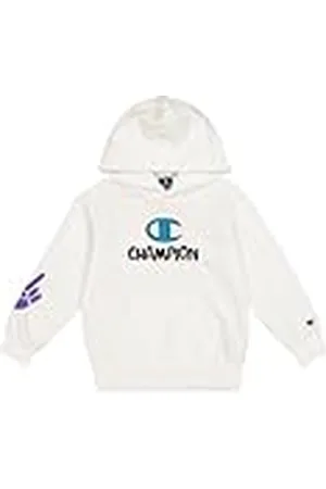 Champion Legacy Play With Graphics B (306908) - Sudadera con capucha de poliéster polar compacta, suave y ultraligera, blanco (WHT), 3-4 años (XXS) Niño FW24