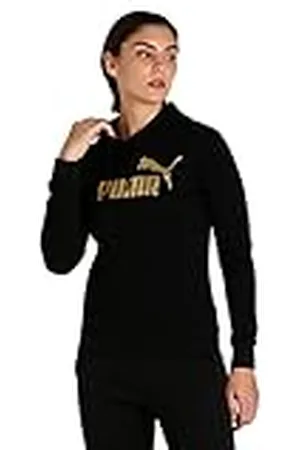 PUMA ESS+ Metallic Logo Hoodie FL Sudor, Mujer, Lámina Negra y Dorada, XS