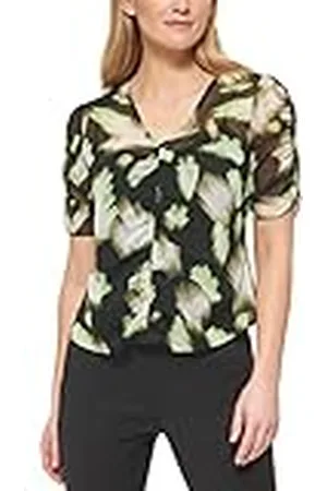 DKNY Estampado con Mangas Delanteras y Cortas Blouse, Black/Lazer/Marfil, M para Mujer