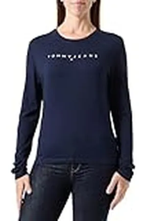 Tommy Hilfiger Tommy Hilfiger Camiseta de Manga Larga Mujer Linear Slim fit, Azul (Dark Night Navy), XL