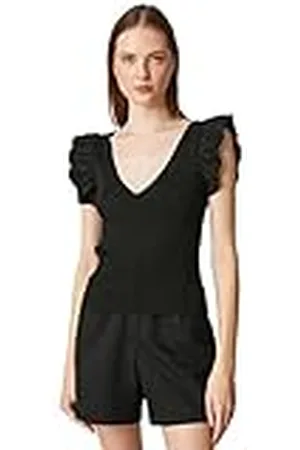 Koton Voluminous V Neck Tricot Detail Camiseta, , XS para Mujer