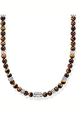 Thomas Sabo KE2180-826-2-L50 - Collar para hombre con cuentas de ojo de tigre de plata de ley 925, longitud 50 cm, 50cm, Plata esterlina, No es una piedra preciosa