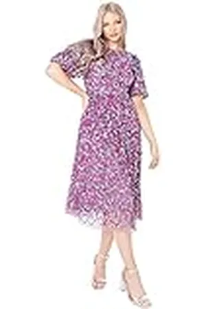 Maya Deluxe Womens Ladies Dress Special Ocassions Midi Baloon Sleeve Crew Neck Fully Sequin Embellished For Wedding Guest Prom Vestido, , 34 para Mujer