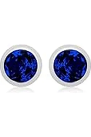 Amazon Pendientes de botón con circonitas azul y piedra natal de septiembre en esterlina