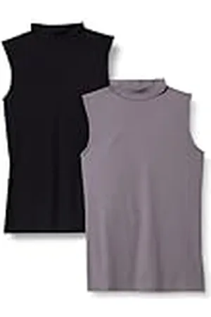Amazon Camiseta sin Mangas de Punto Trenzado y Corte Ajustado con Cuello Redondo Mujer, Pack de 2, , XS
