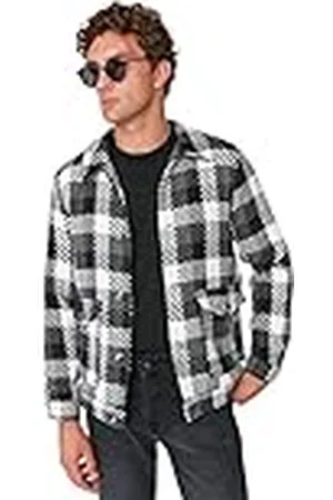 Trendyol Chaqueta de Invierno Regular a Cuadros con Cuello de Camisa Abrigo, , XL para Hombre