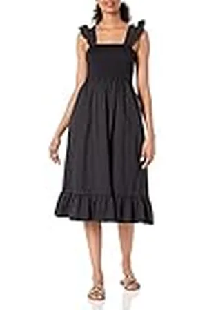 THE DROP Vestido midi Kimi para mujer, fruncidos y tirantes con volantes, , S
