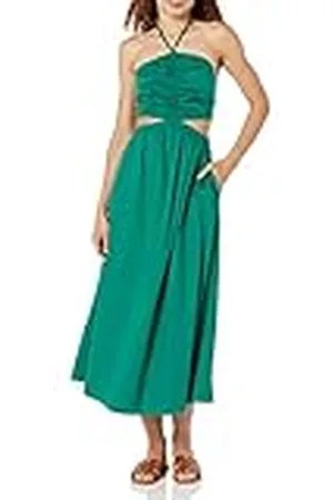 THE DROP Vestido largo Brinda para mujer, en algodón, cuello halter, detalles cut-out, color , 4XL Grande
