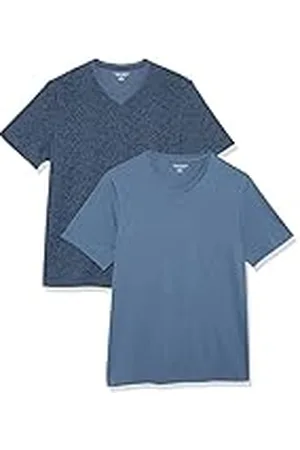 Amazon Camiseta de manga corta, cuello de pico, corte recto (disponible en tallas grandes y largos especiales) Hombre, Pack de 2, , M