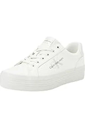 Calvin Klein Jeans Sneaker vulcanizadas Mujer Flatform Lace Up Leather Calzado, Blanco (Creamy White/Eggshell), 40