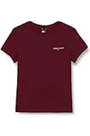 Tommy Hilfiger Camiseta de Manga Corta Mujer Slim Fit Linear con Cuello Redondo, Rojo (Deep Rouge), XS