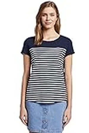 TOM TAILOR 1017275 Camiseta con Rayas, 22701-Navy Off White Stripe, M para Mujer