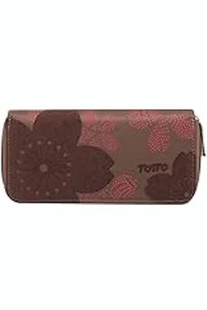 TOTTO Cartera Mujer, Modelo Kuma, con Sistema de Bloqueo RFID, con 9 Organizadores, Monedero, Billetera y Tarjeteros, Tamaño Compacto, Cierre con Cremallera, Estampado Flores Marrón