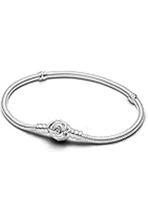 PANDORA Moments Pulsera de de ley con cadena de serpiente con cierre en forma de rosa, 20
