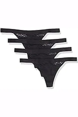 Amazon Tanga de Tira en Algodón y Encaje Mujer, Pack de 4, , 36