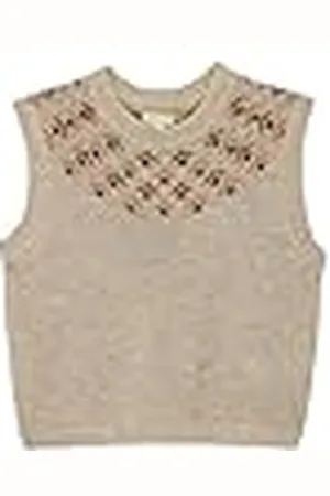 Gocco Chaleco de Punto Niña, Color Arena, Chaleco con Jacquard Tipo Greca, Cuello Redondo, Estilo Elegante, Ropa Infantil Versátil, Diseño Exclusivo, de 7 a 8 Años