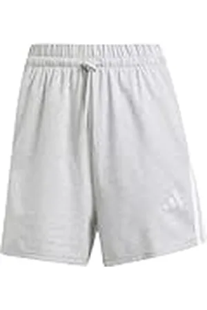 adidas Mujer Essentials 3-Stripes Cotton Shorts, Light Grey Heather/White, XS