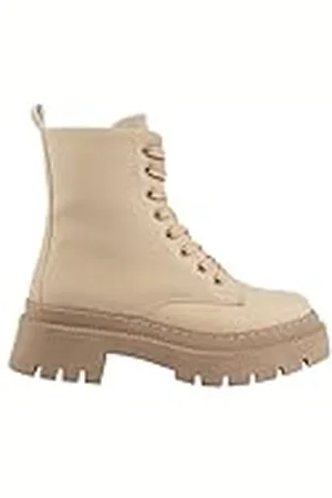MUMKA Shoes - Botas de Mujer - Estilo Militar - Nude - Talla 37 - Elaboradas en Piel Sintética e Interior de Algodón - Zapatos de Mujer con Suela de Termoplástico - Cierre de Cordones y Cremallera