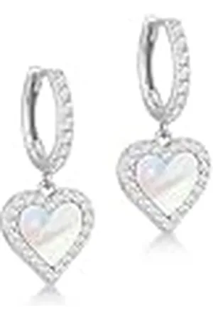 Amazon Pendiente colgante de corazón con circonitas y madreperla en plata esterlina