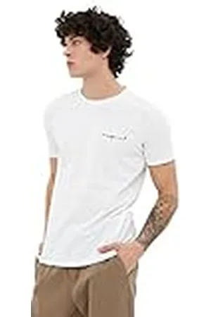 Trendyol Camiseta Blanca Cuello Redondo y Estampado de Manga Corta para Hombre, S