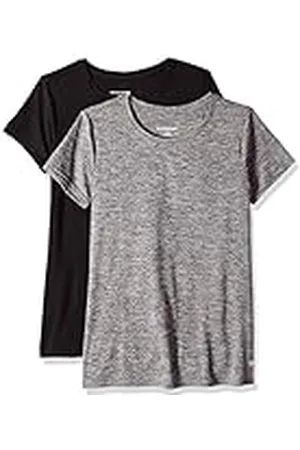 Amazon Camiseta Deportiva, Ligera y Elástica de Secado Rápido, Manga Corta y Cuello Redondo (Disponible en Talla Extragrande) Mujer, Pack de 2, , M