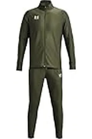 Under Armour UA Challenger Tracksuit Chándal para hombre cómodo, conjunto de deporte cálido y de secado rápido, color verde marino/blanco