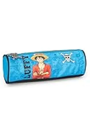 FRANCO COSIMO PANINI One Piece - Estuche escolar oficial One Piece, estuche cilíndrico, ligero y compacto, fácil de transportar y guardar en la mochila, con práctico cierre de cremallera, 8 x 22 x 8 cm, azul y negro