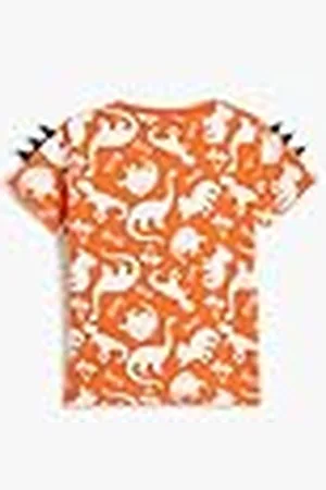 Koton Dinosaur Printed T-Shirt Applique Detail Short Sleeve Crew Neck Cotton, Camiseta bebé,