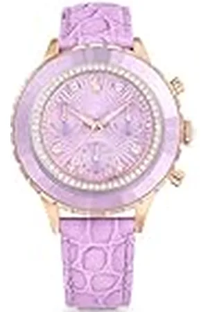 Swarovski Reloj Octea Chrono, Fabricación Suiza, Correa de Piel, Púrpura, Acabado en Tono Oro Rosa