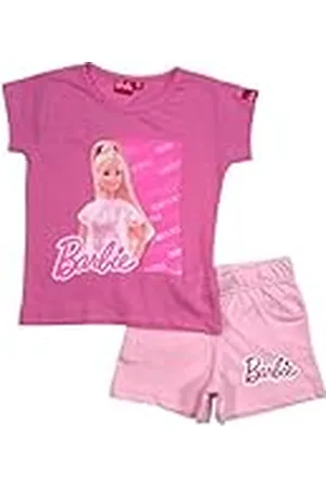 Disney BARBIE, Conjunto de 2 piezas, Camiseta + Pantalones cortos, Niños, (2 a 8 años), Mixto, Niño, Niña, Suave, Lindo, Cálido, Camiseta, Pantalones cortos, Modelo BAR24-2204 S1-3A, ROSE