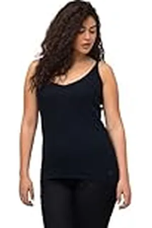 Ulla Popken Ribbed Spaghetti Strap Jersey Tank Top, , 56-58 para Mujer